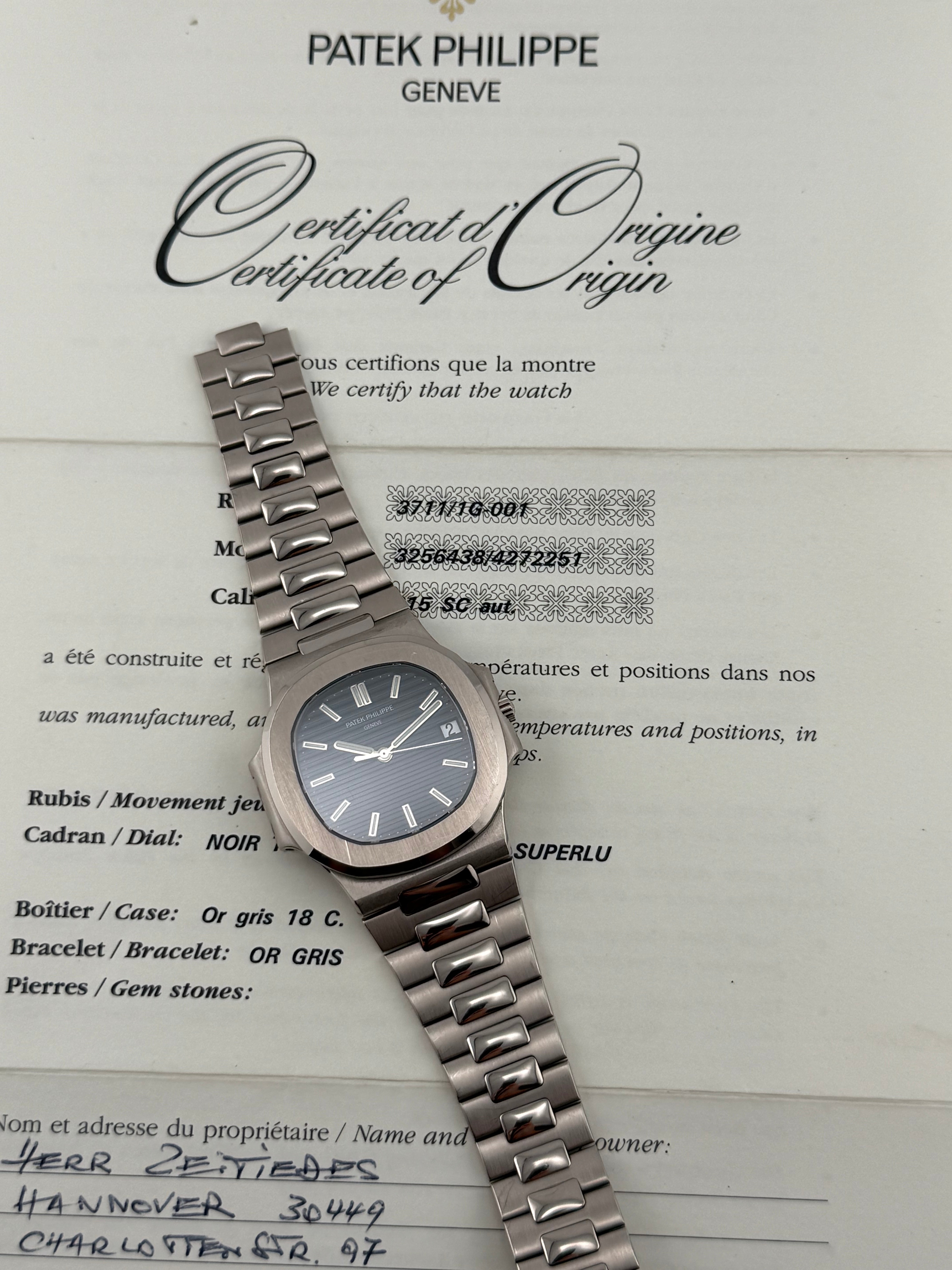 Patek Philippe Nautilus Ref. 3711 – 18K White Gold, Black Dial, Certificate of Origin